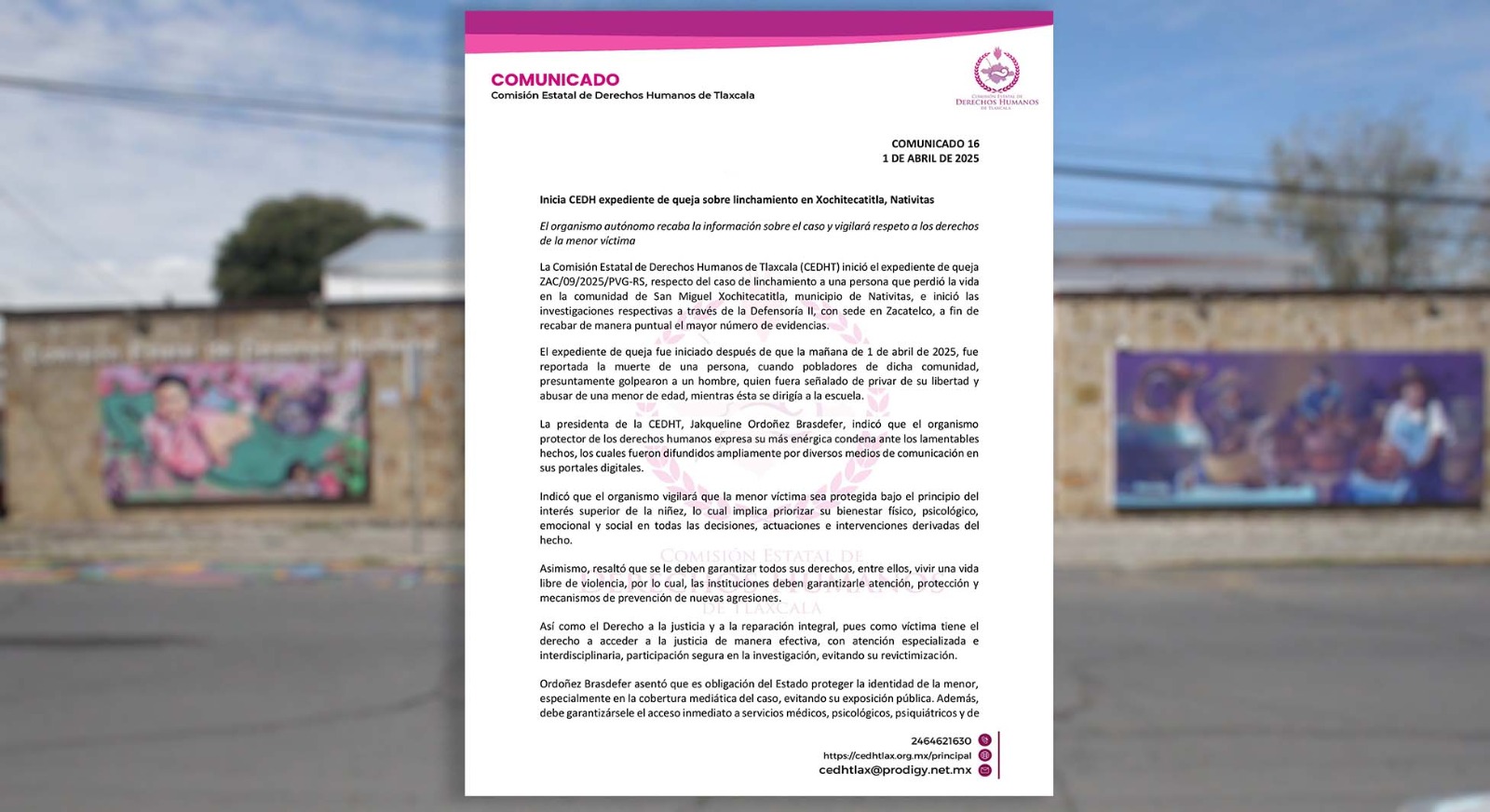 Inicia CEDH expediente de queja sobre linchamiento en Xochitecatitla, Nativitas